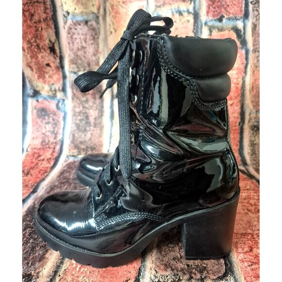 Flexi Boots Womens 7 Bootie Lace Up Side Zip High Block Heel Witchy Goth MINT - Picture 5 of 12